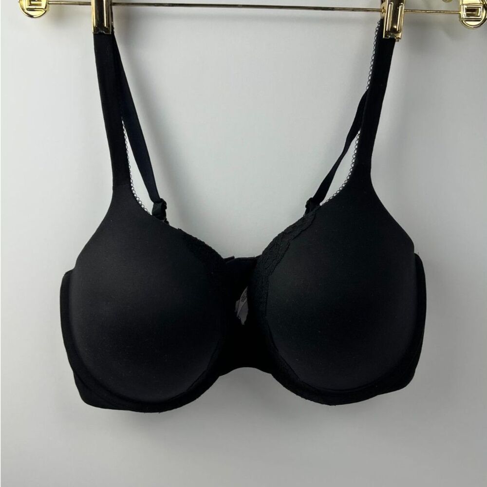 Victoria's Secret Perfect Shape Black w Black Lace Trim Bra 38 DDD EUC
